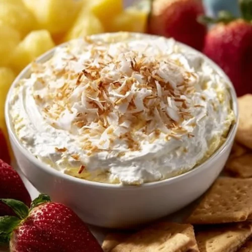 Delicious Coconut Cream Pie Dip with a creamy texture and coconut topping