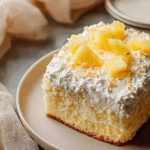 Irresistible Pineapple Angel Food Cake topped with fresh pineapple slices