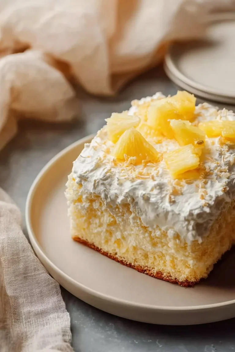 Irresistible Pineapple Angel Food Cake topped with fresh pineapple slices