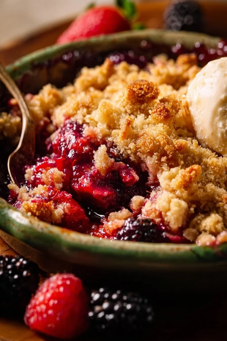 Delicious homemade rhubarb crisp served in a baking dish