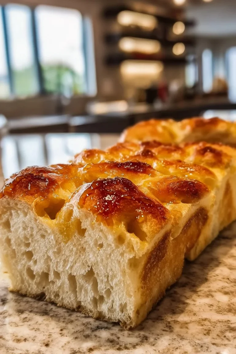 Freshly baked hot honey focaccia topped with drizzled hot honey and herbs