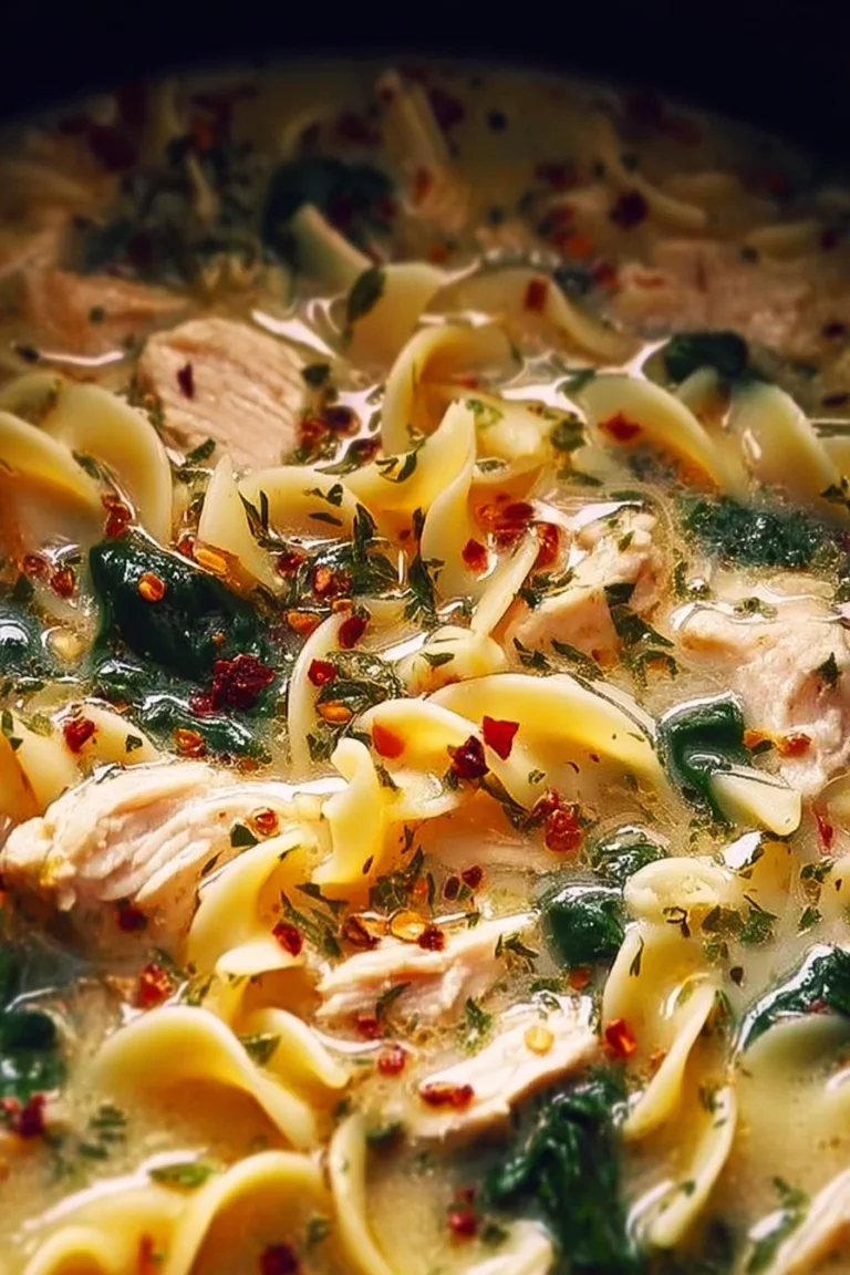 Delicious Italian White Chicken Lasagna Soup in a bowl garnished with herbs