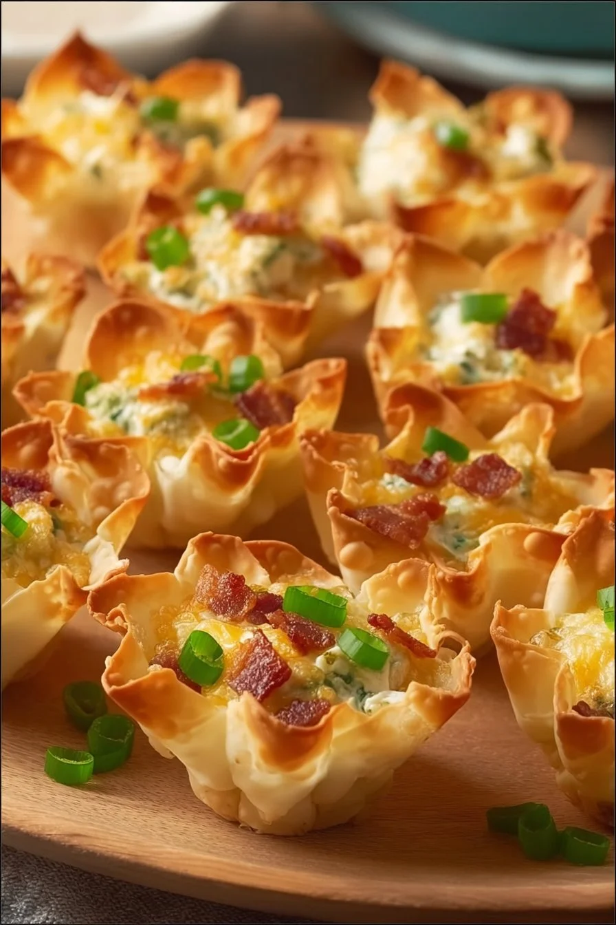 Jalapeno popper wonton cups filled with cheese and jalapenos.