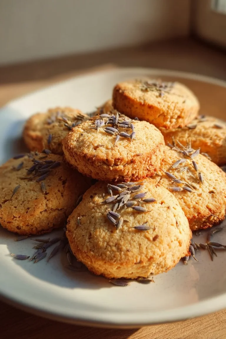 Lavender Earl Grey Cookies garnished with dried lavender and tea leaves.
