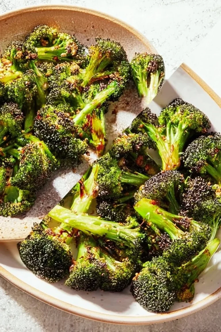 Lemon Parmesan Roasted Broccoli on a serving plate garnished with lemon zest.