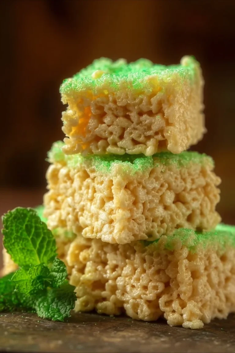 Colorful Lime Jello Rice Krispie Treats arranged on a plate