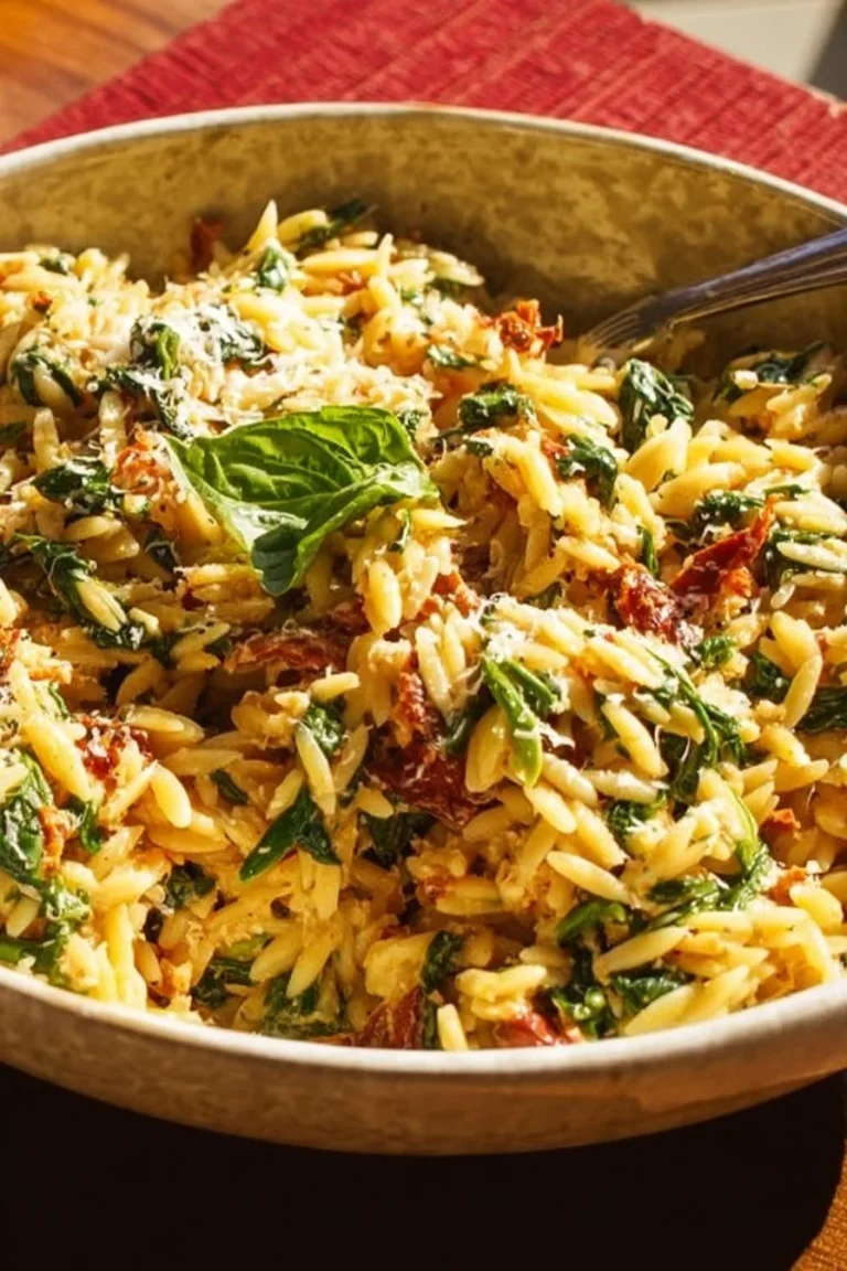 Delicious Marry Me Orzo Casserole topped with cheese and herbs