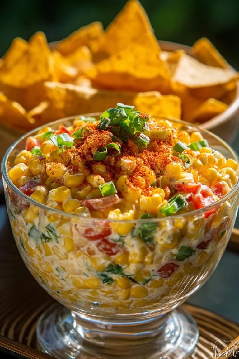 Cheesy Mexicorn Rotel Dip served in a bowl with tortilla chips