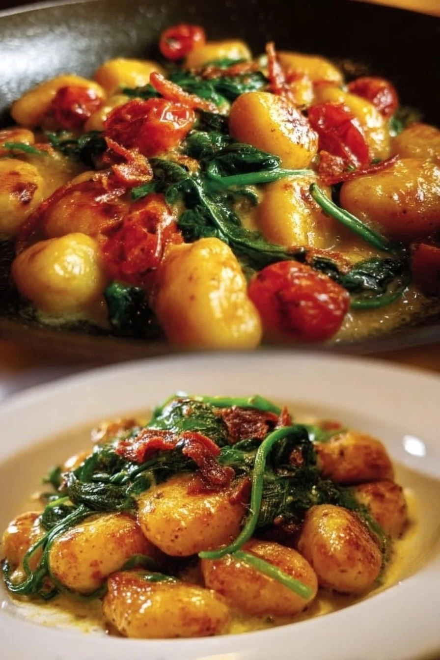 Delicious Millionaire Gnocchi topped with sauce and herbs