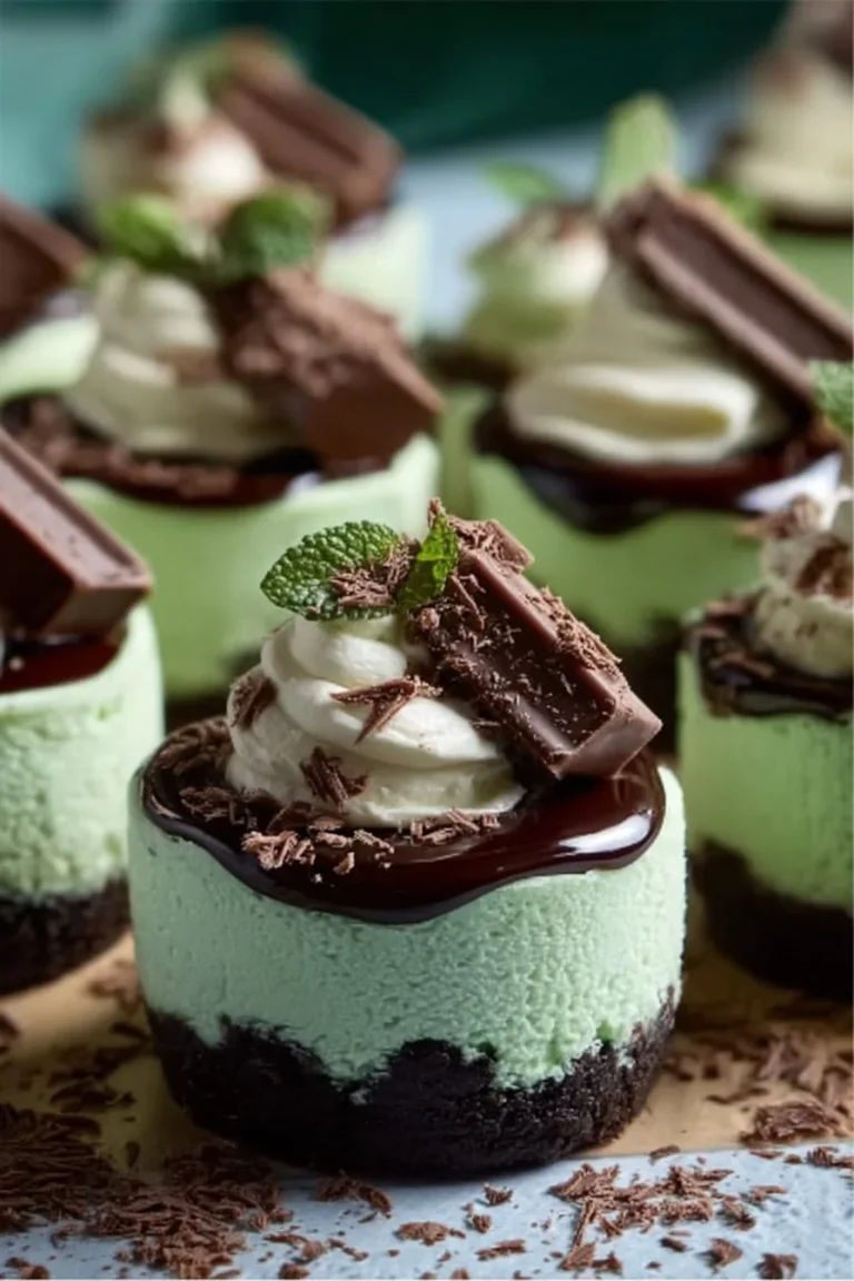 Delicious Mini Cheesecakes with Andes Mint on a dessert platter
