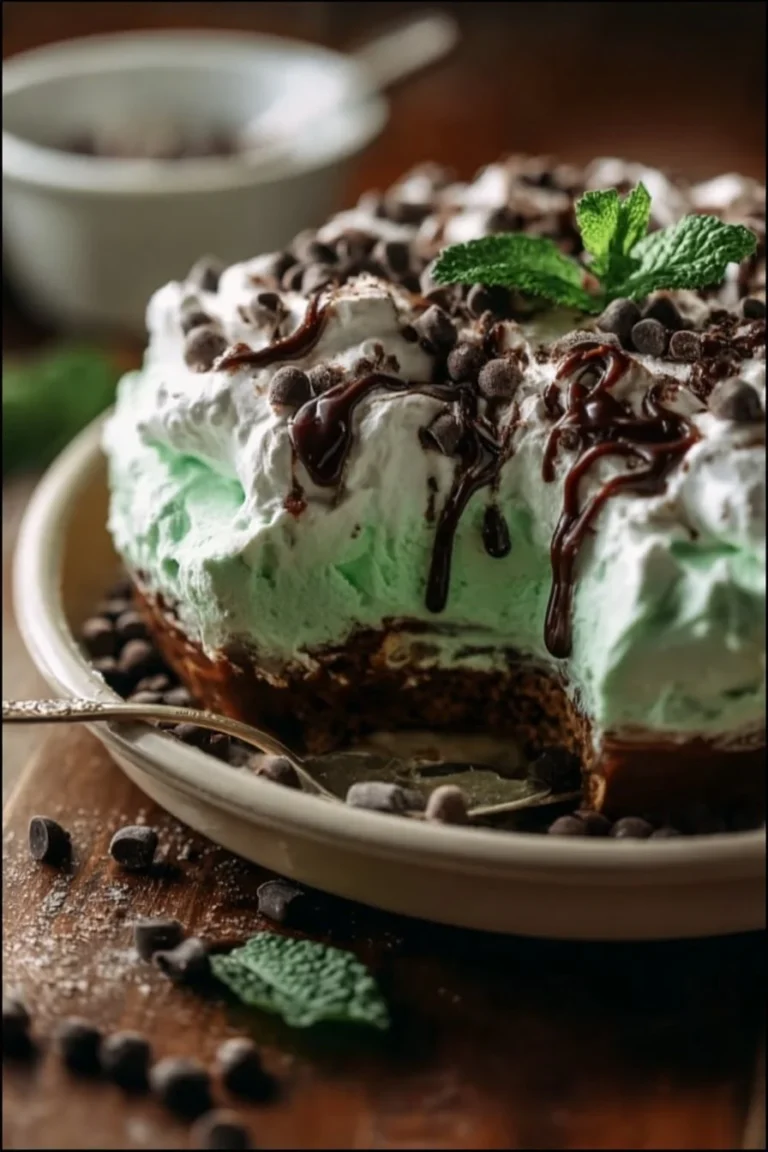 Delicious Mint Chocolate Lush dessert with layers of mint and chocolate