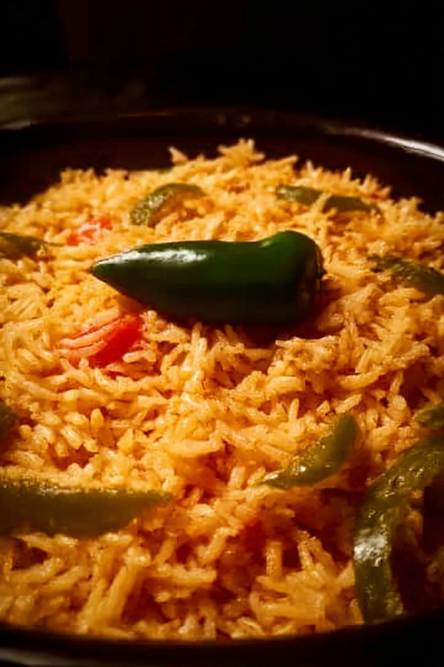 Bowl of Momma's BBQ Rice topped with fresh herbs and colorful vegetables