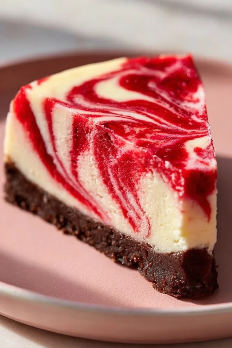 No bake strawberry rhubarb cheesecake topped with fresh strawberries
