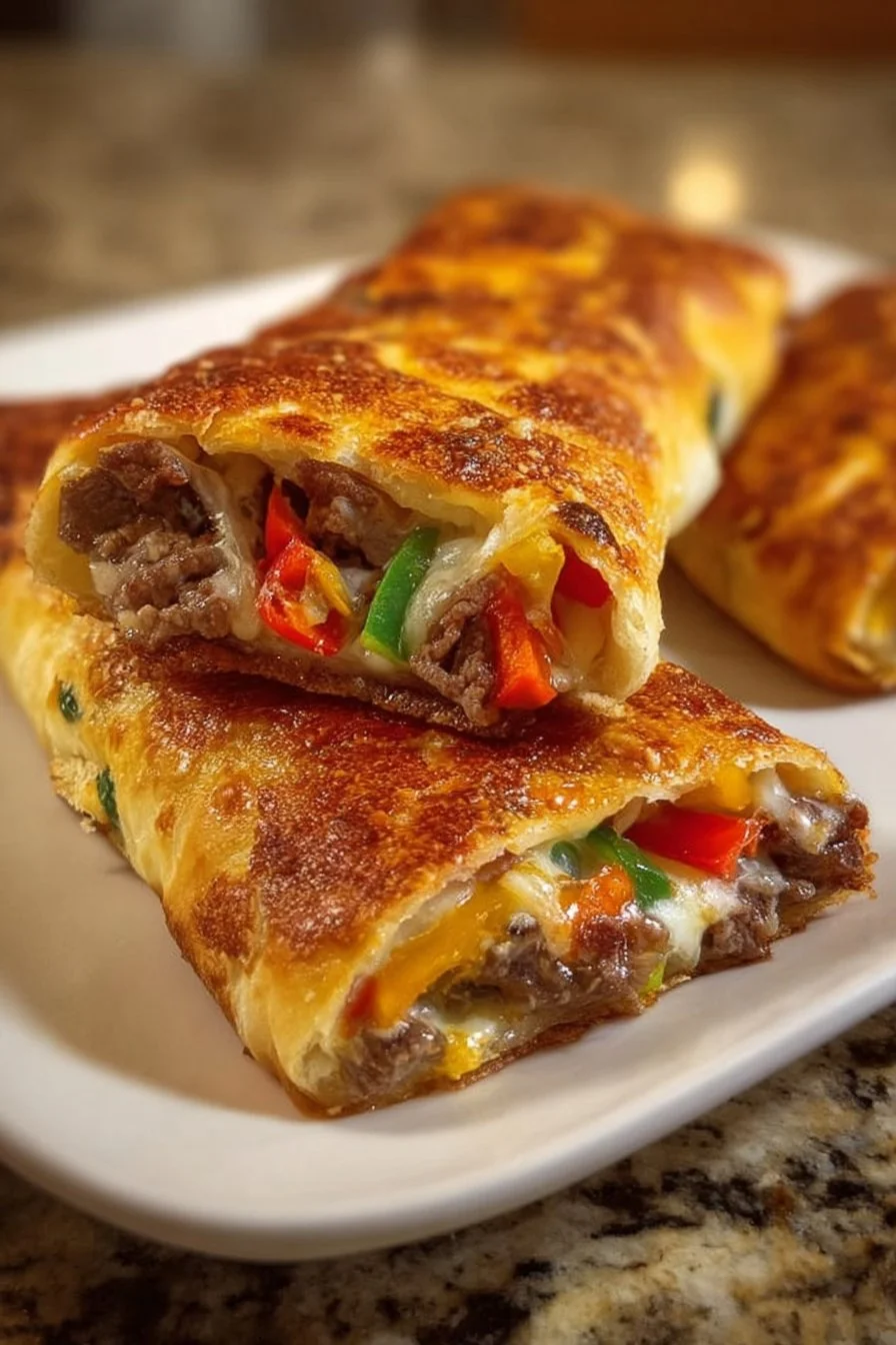 Delicious Philly cheesesteak breadsticks with melted cheese and beef filling