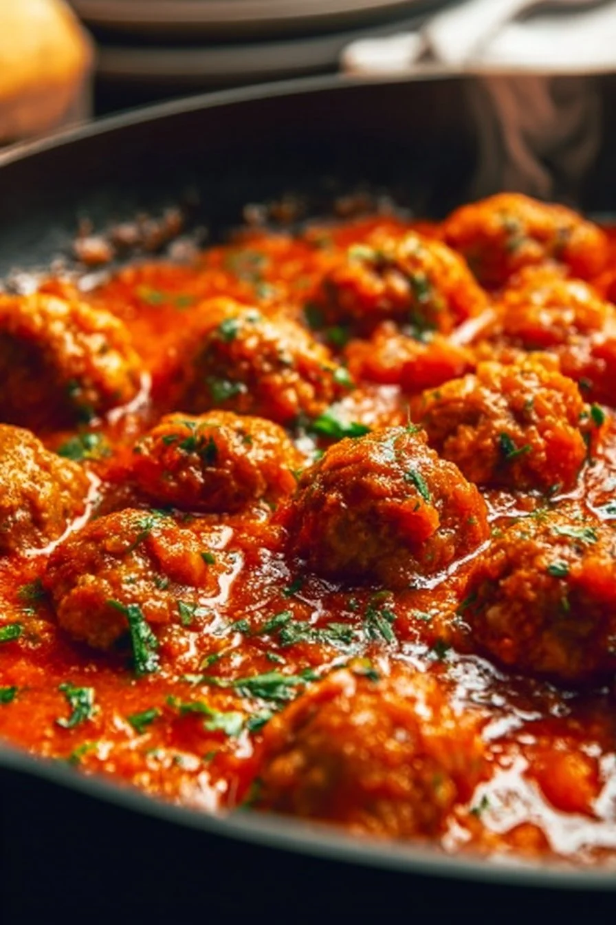 Delicious Porcupine Meatballs served with a side of sauce and garnished with herbs