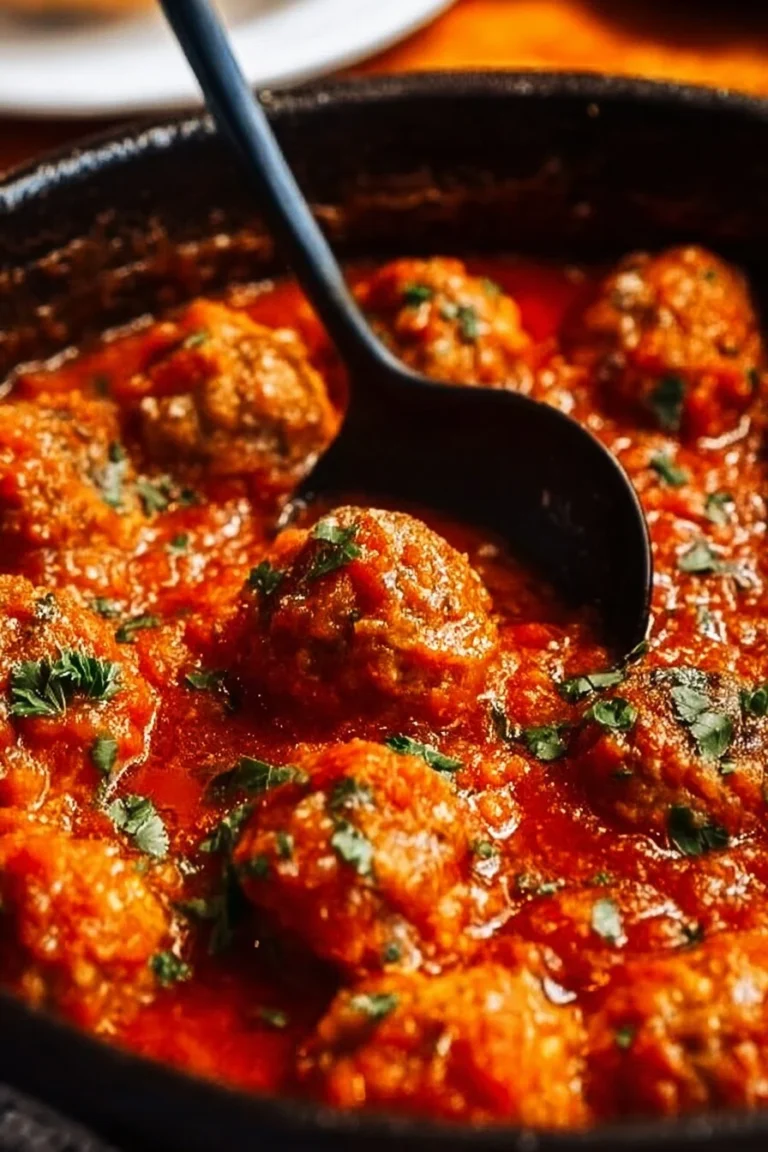 Homemade Porcupine Meatballs served on a plate with sauce and herbs