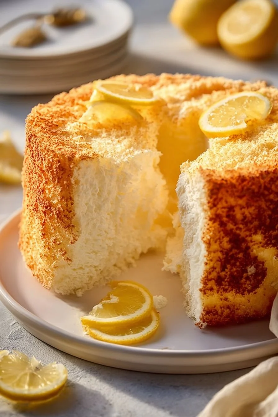 Quick 2 ingredient angel food cake served on a plate