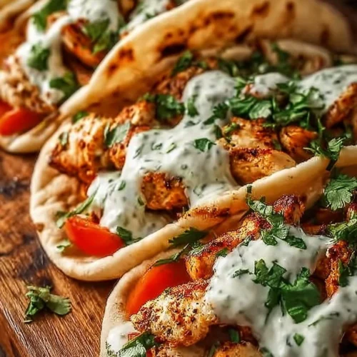 Sheet Pan Chicken Pitas with Herby Ranch served on a plate