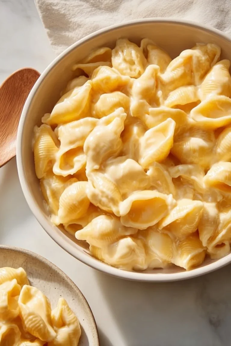 Delicious creamy shells and cheese dish served in a bowl