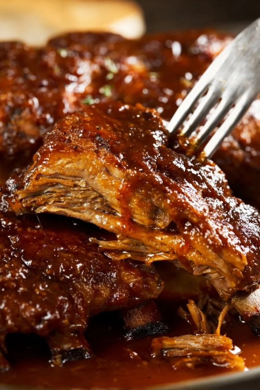 Tender slow cooker BBQ ribs ready to serve