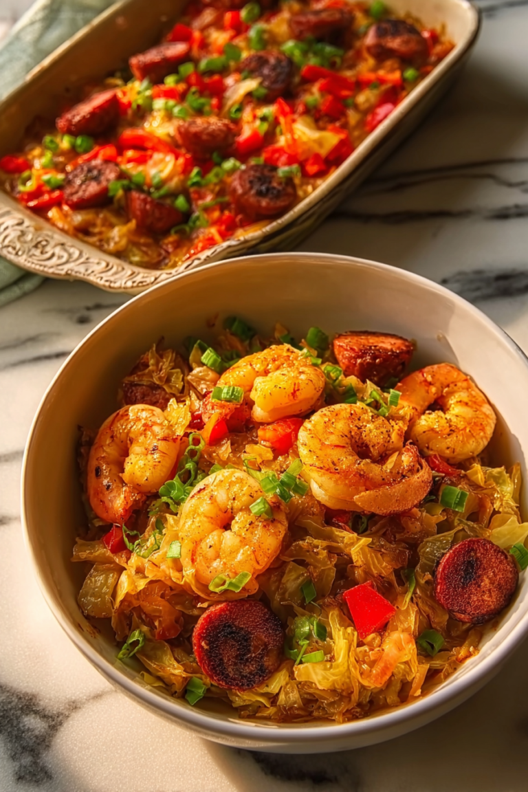 Garlic Cabbage with Shrimp and Sausage