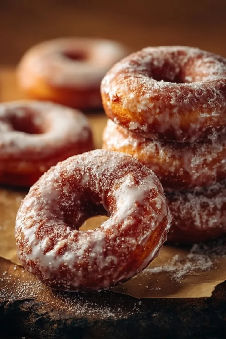 Delicious sour cream cake donuts topped with glaze and sprinkles