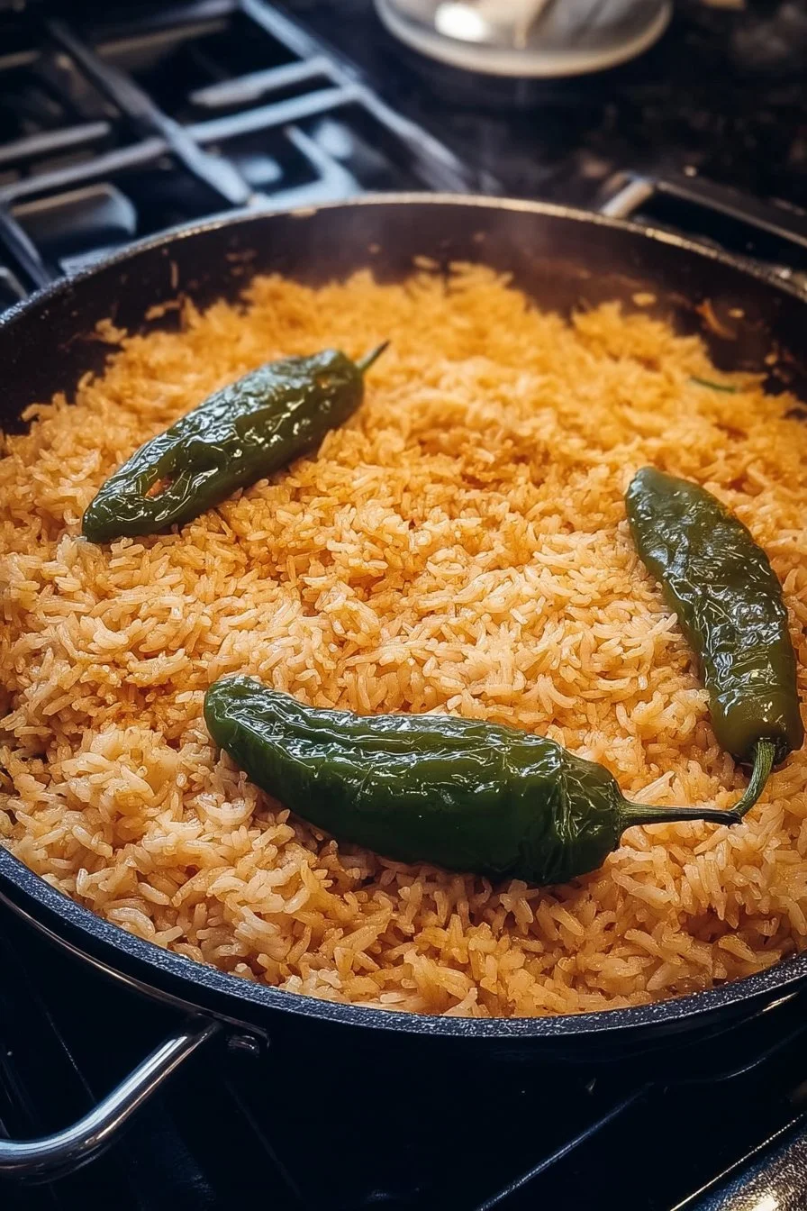 Delicious and colorful Spanish Rice with fresh ingredients in a bowl.