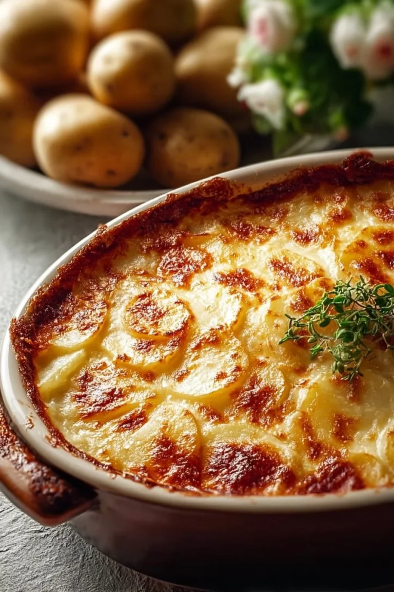 Spicy jalapeño scalloped potatoes served in a baking dish