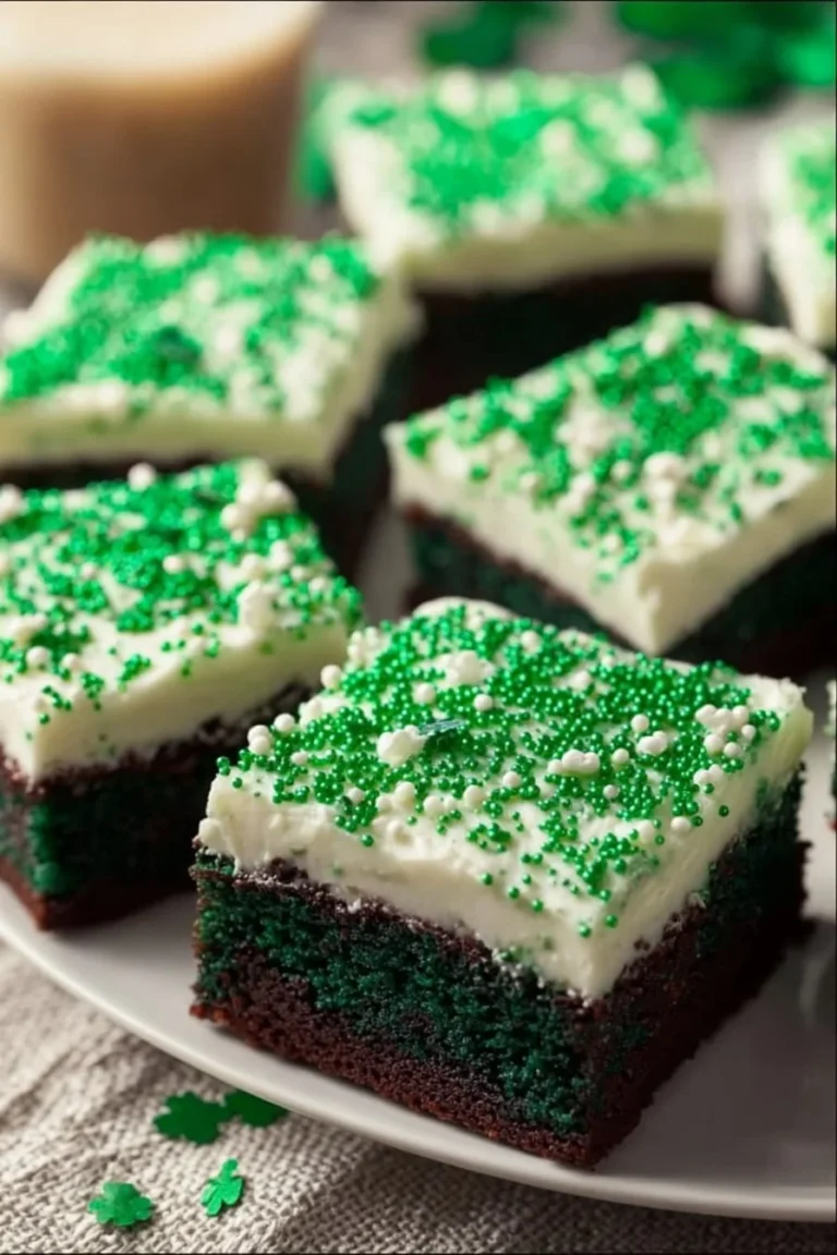 St. Patrick's Day brownies with green sprinkles and festive decorations