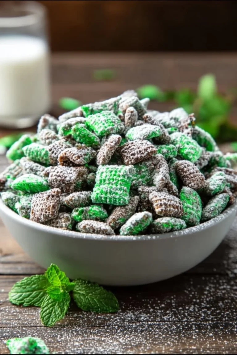Delicious St. Patrick's Day Chocolate Mint Muddy Buddies snack