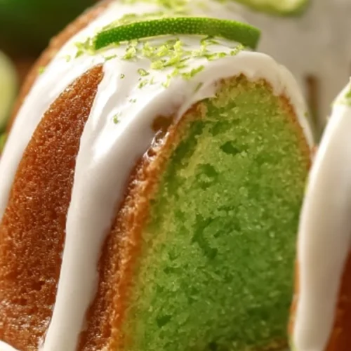 St. Patrick’s Day themed Key Lime Bundt Cake decorated with green icing.
