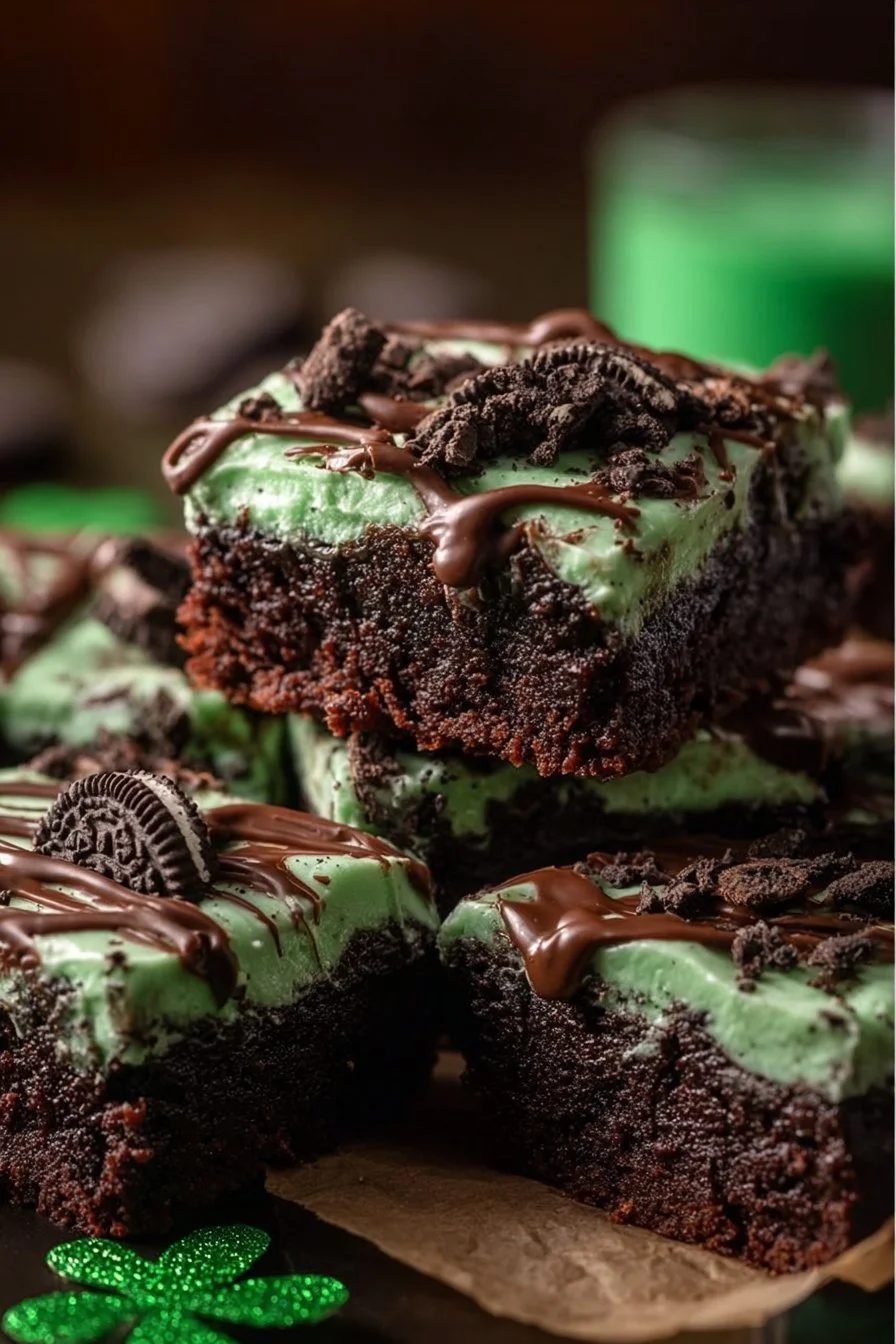 Decadent St. Patrick's Day mint brownies with a rich chocolate layer and mint frosting