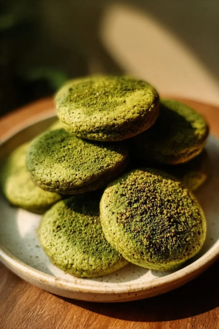 Delicious Strawberry Matcha Cookies stacked on a plate with fresh strawberries.