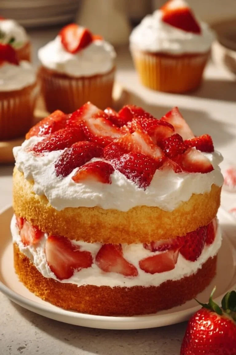Delicious Strawberry Shortcake with fresh strawberries and whipped cream