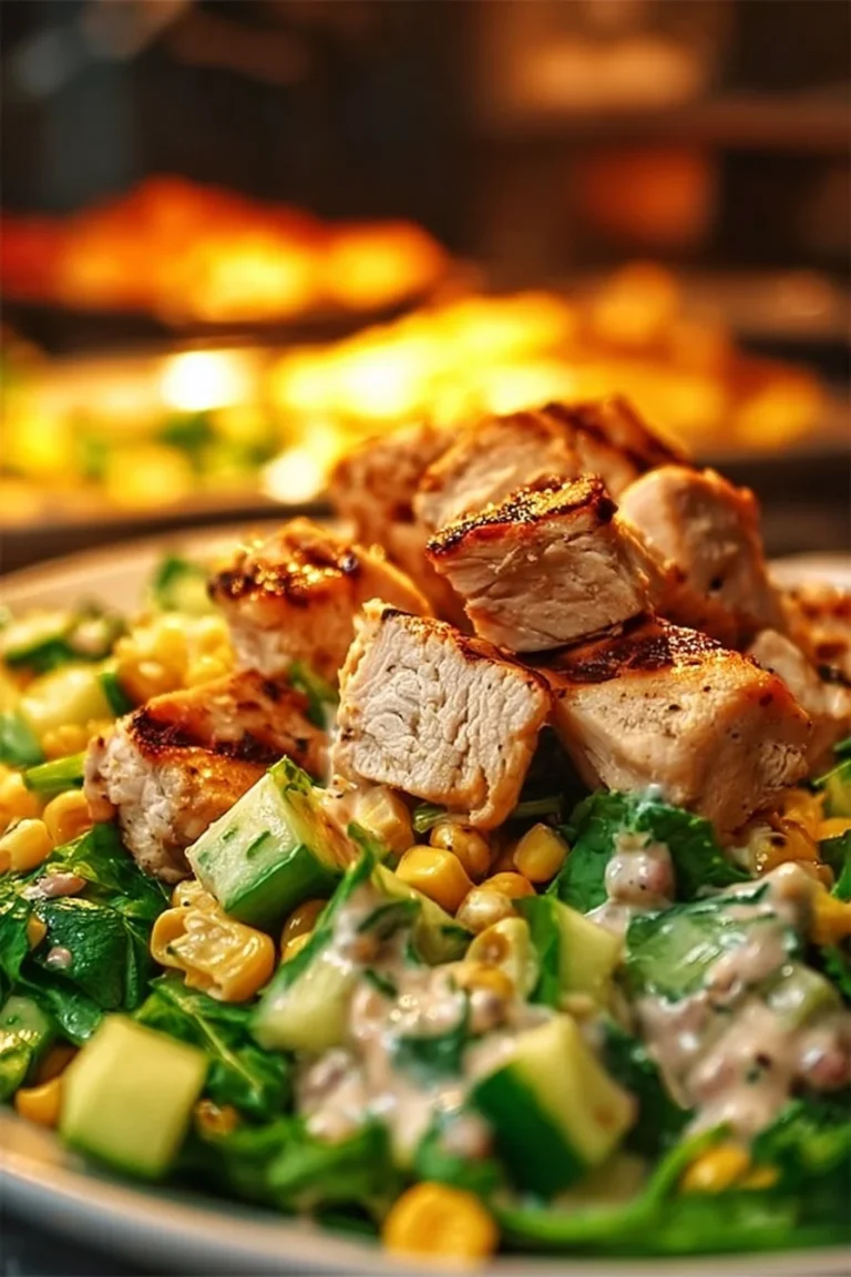 Street corn creamy cucumber chicken salad served in a bowl