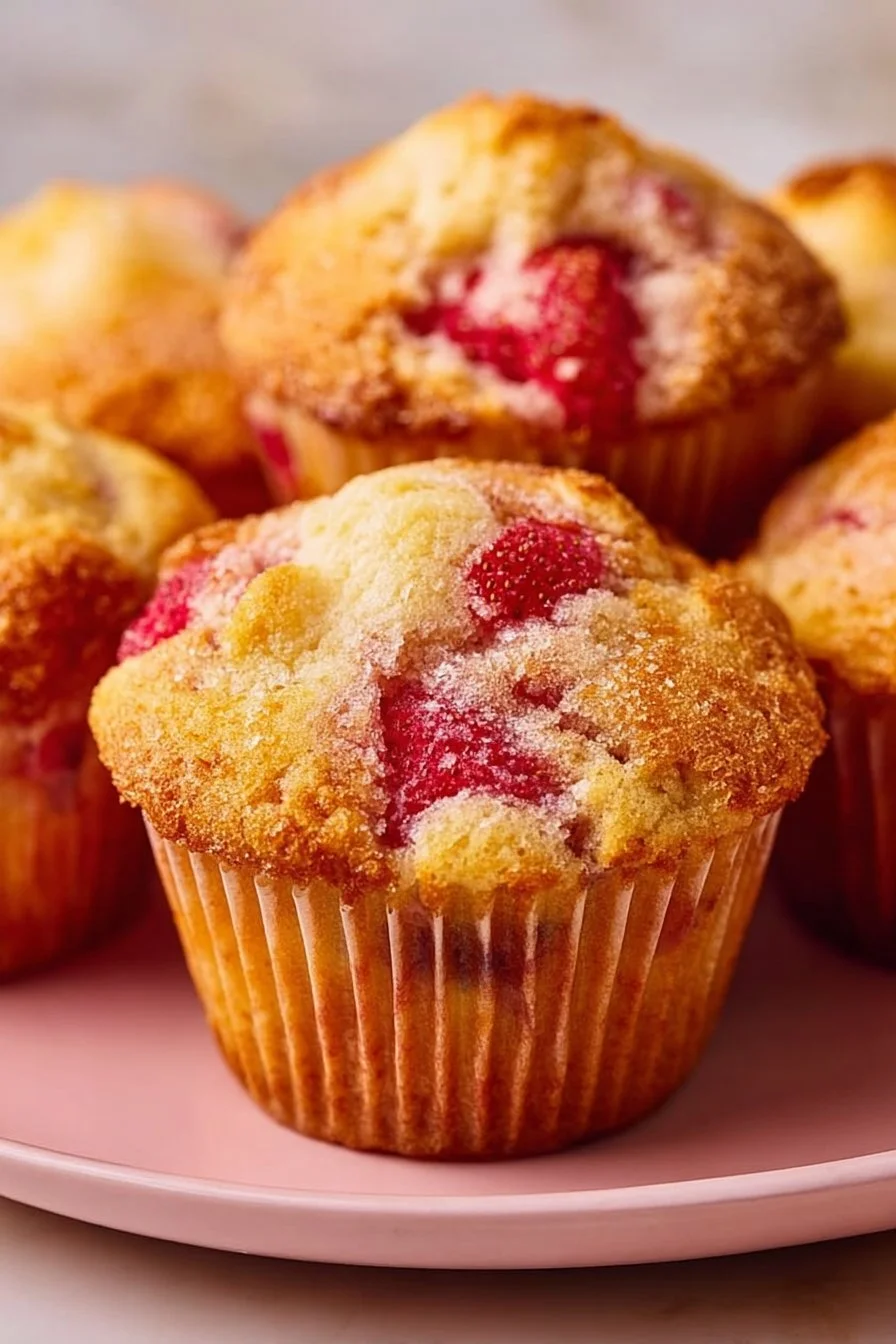 Delicious almond flour strawberry muffins fresh out of the oven