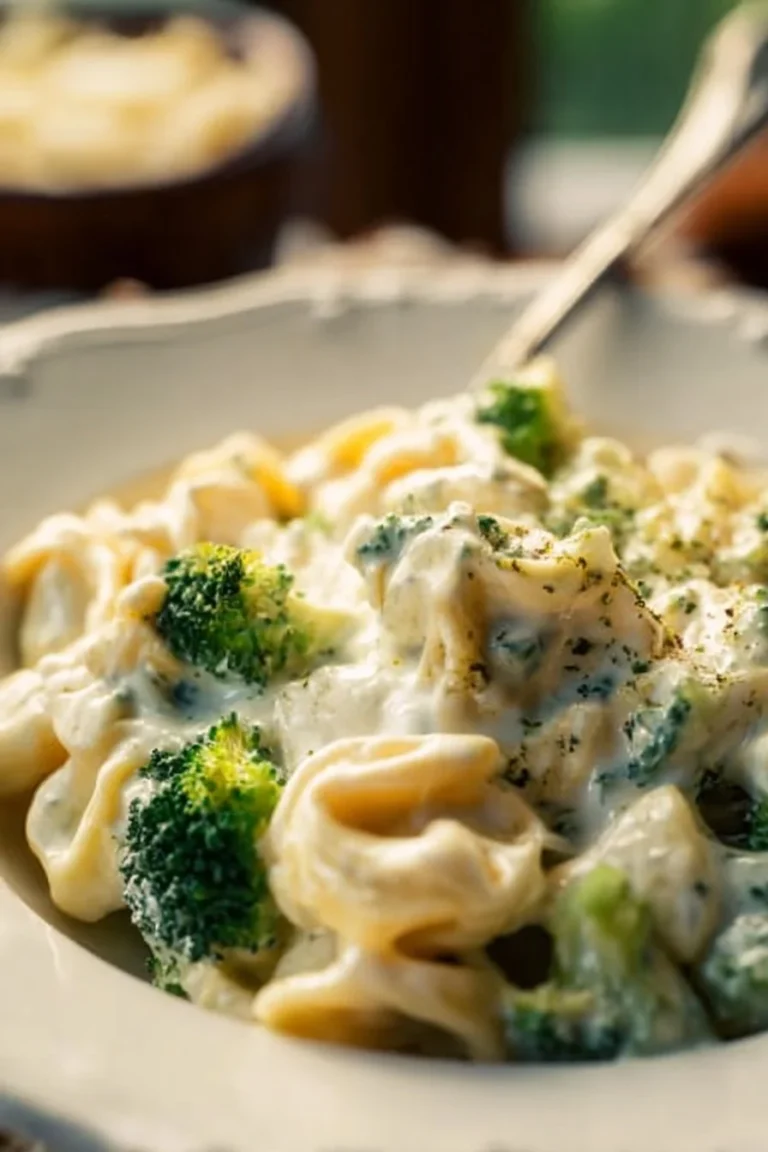 Creamy Tortellini Alfredo served in a bowl with herbs and grated cheese