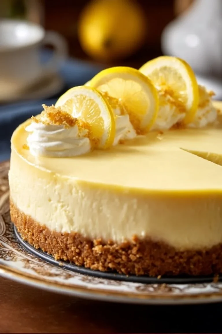 Slice of ultimate creamy lemon cheesecake topped with lemon zest