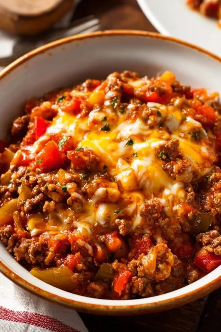Delicious unstuffed peppers served on a plate, garnished with herbs.