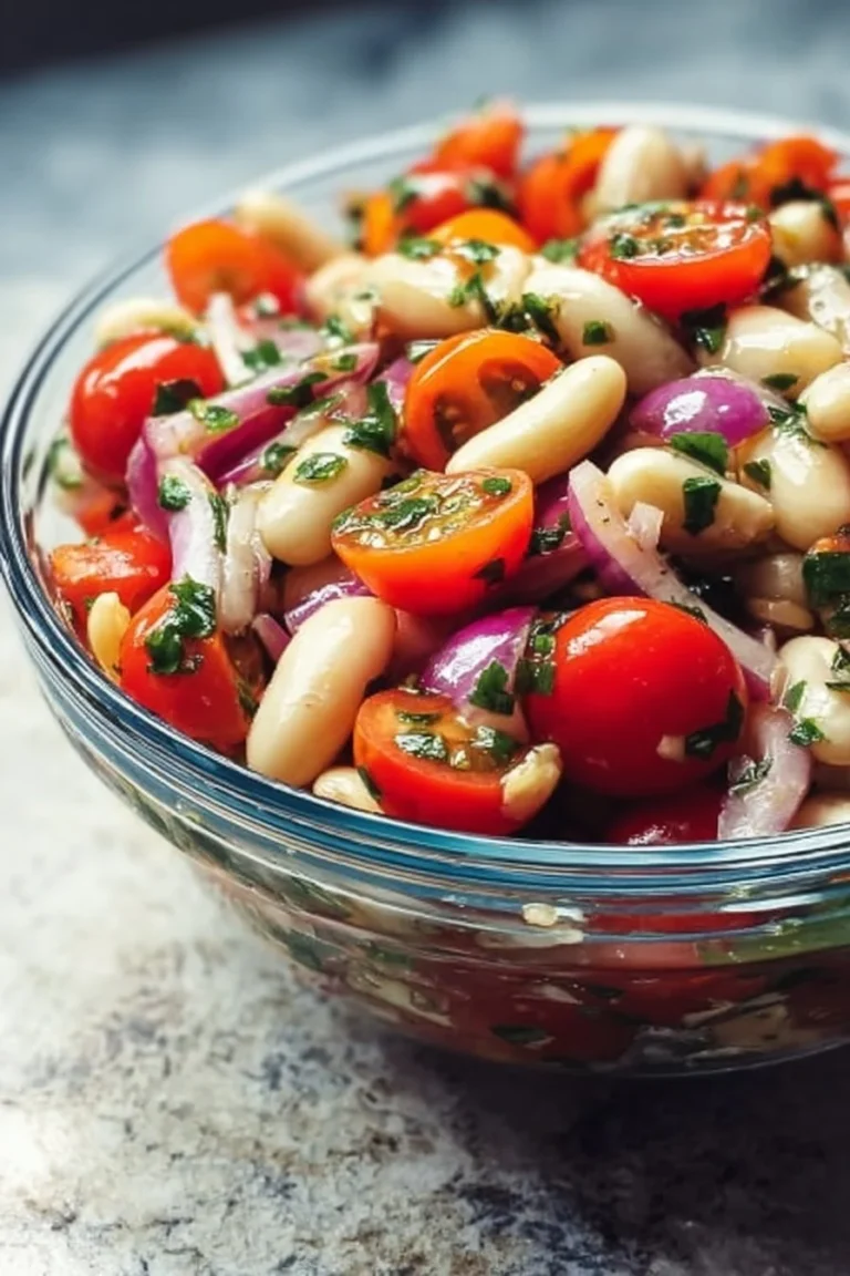 Delicious White Bean Salad with fresh vegetables and herbs
