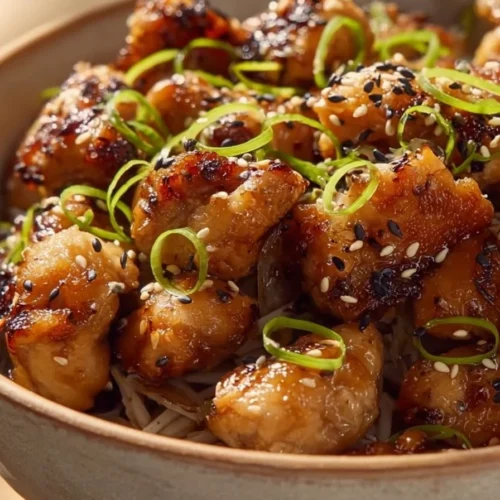 Delicious yakitori-inspired salt and pepper chicken bites plated elegantly.