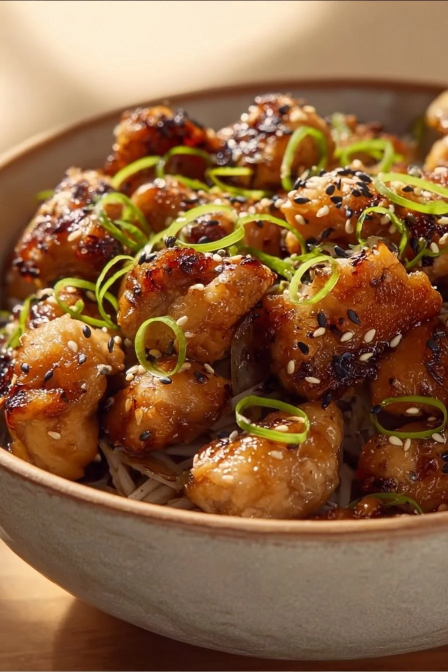 Delicious yakitori-inspired salt and pepper chicken bites plated elegantly.