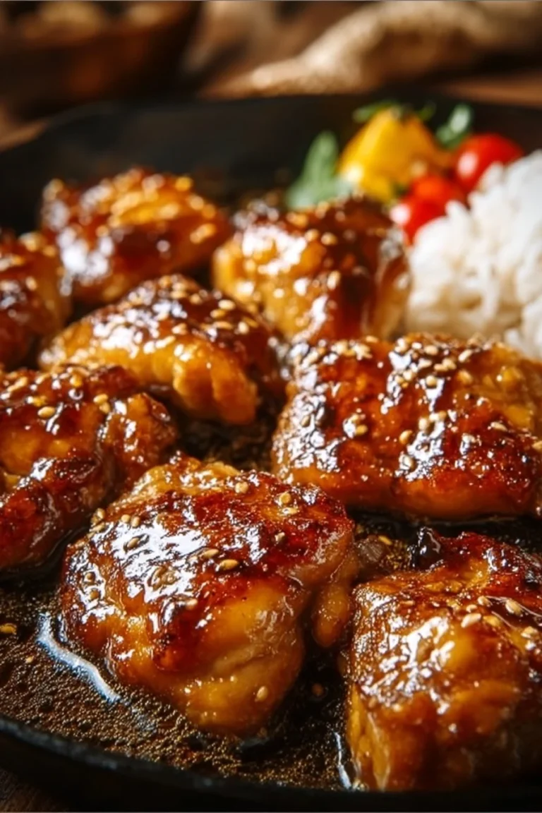 Plate of 3 Ingredient Honey Garlic Chicken with rice and vegetables