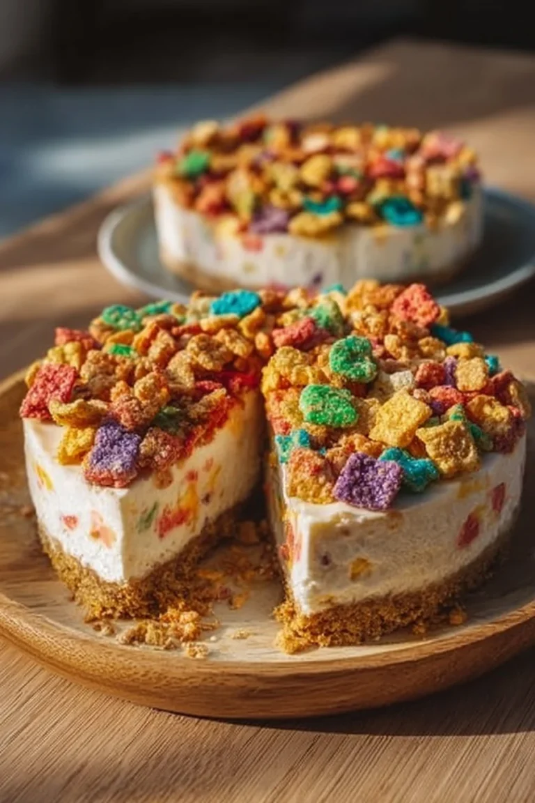 Animal Cookie Cheesecake topped with colorful animal cookies and whipped cream