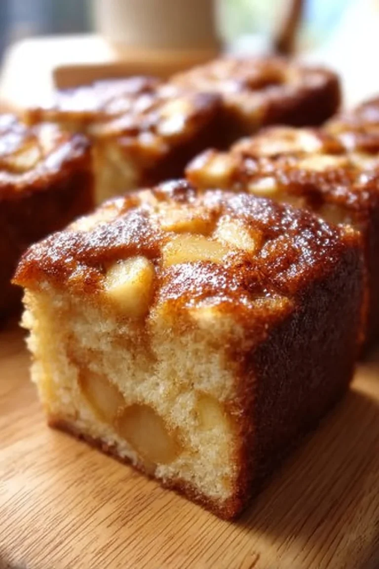 Delicious Apple Fritter Cake topped with fresh apple slices and glaze