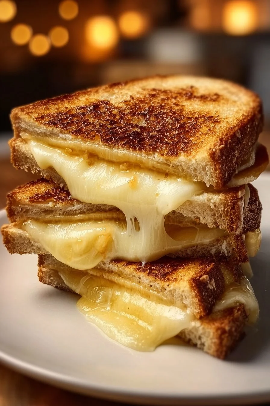 Apple Gouda Grilled Cheese sandwich with melted cheese and apple slices