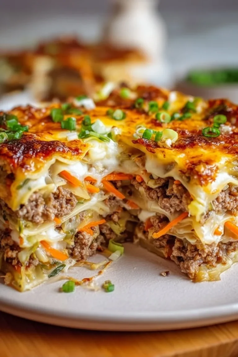 Delicious Asian Dumpling Lasagna served in a dish