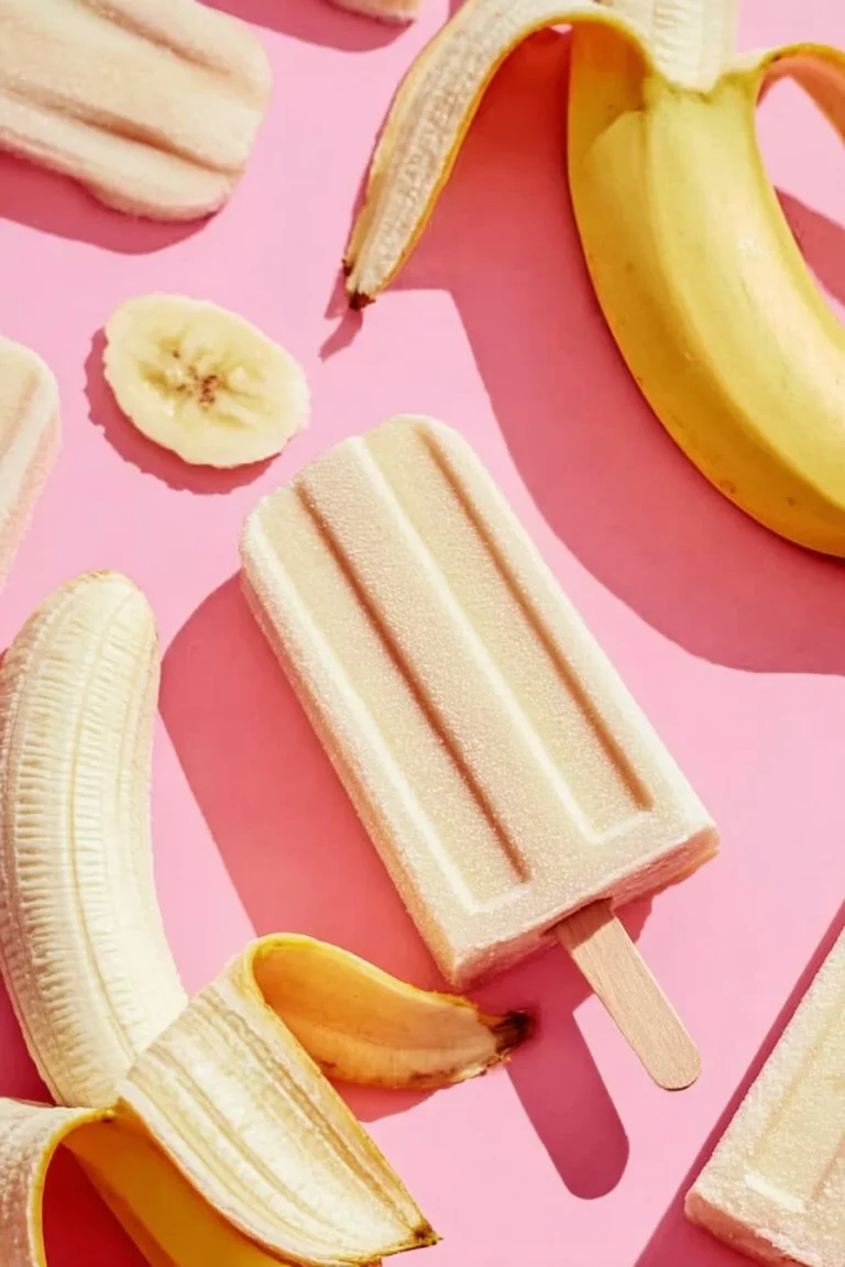 Homemade banana popsicles on a stick, perfect for summer cooling.