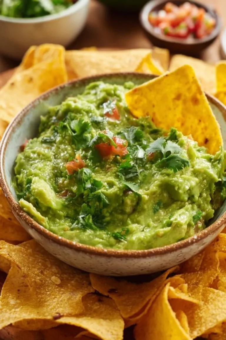 Bowl of fresh guacamole with tortilla chips and lime