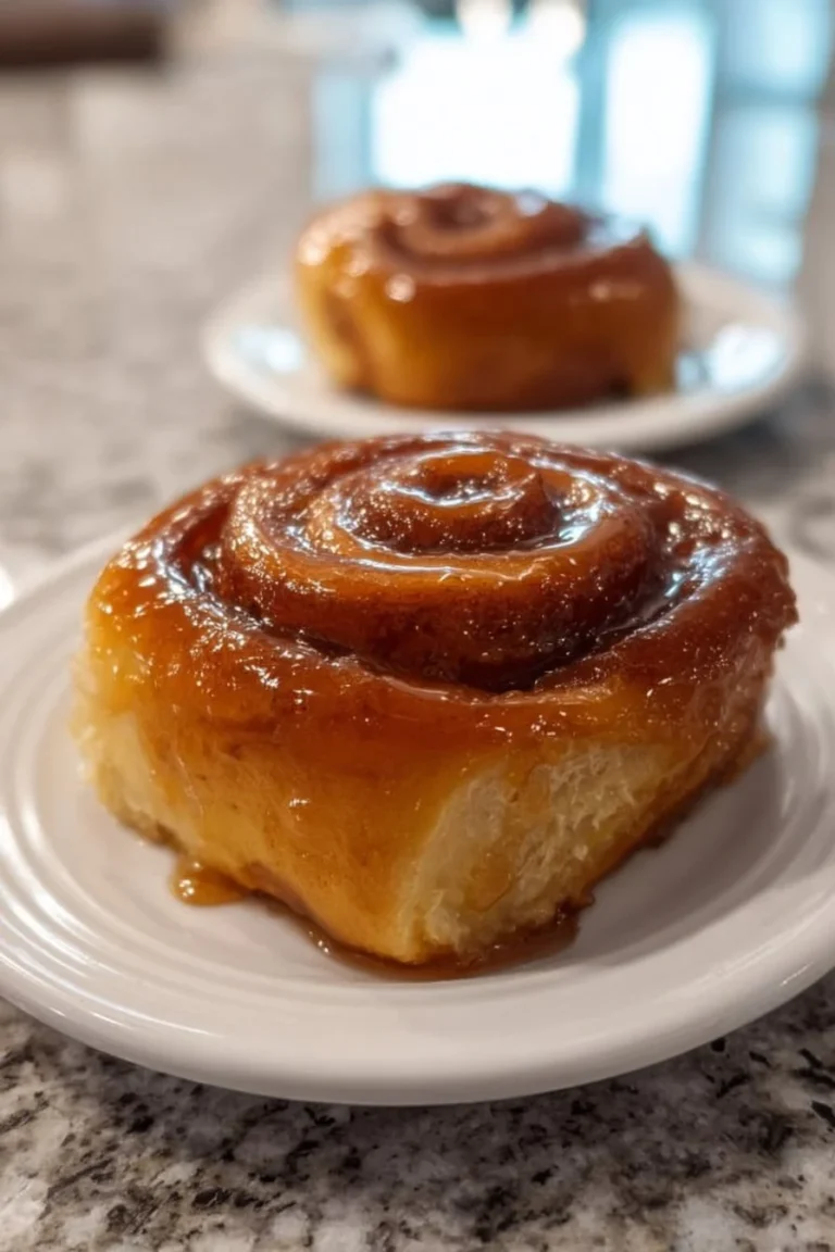 Delicious Biscoff cinnamon rolls with creamy frosting on a plate